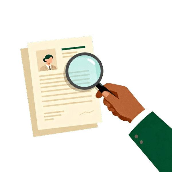 Analyzing a resume with a magnifying glass